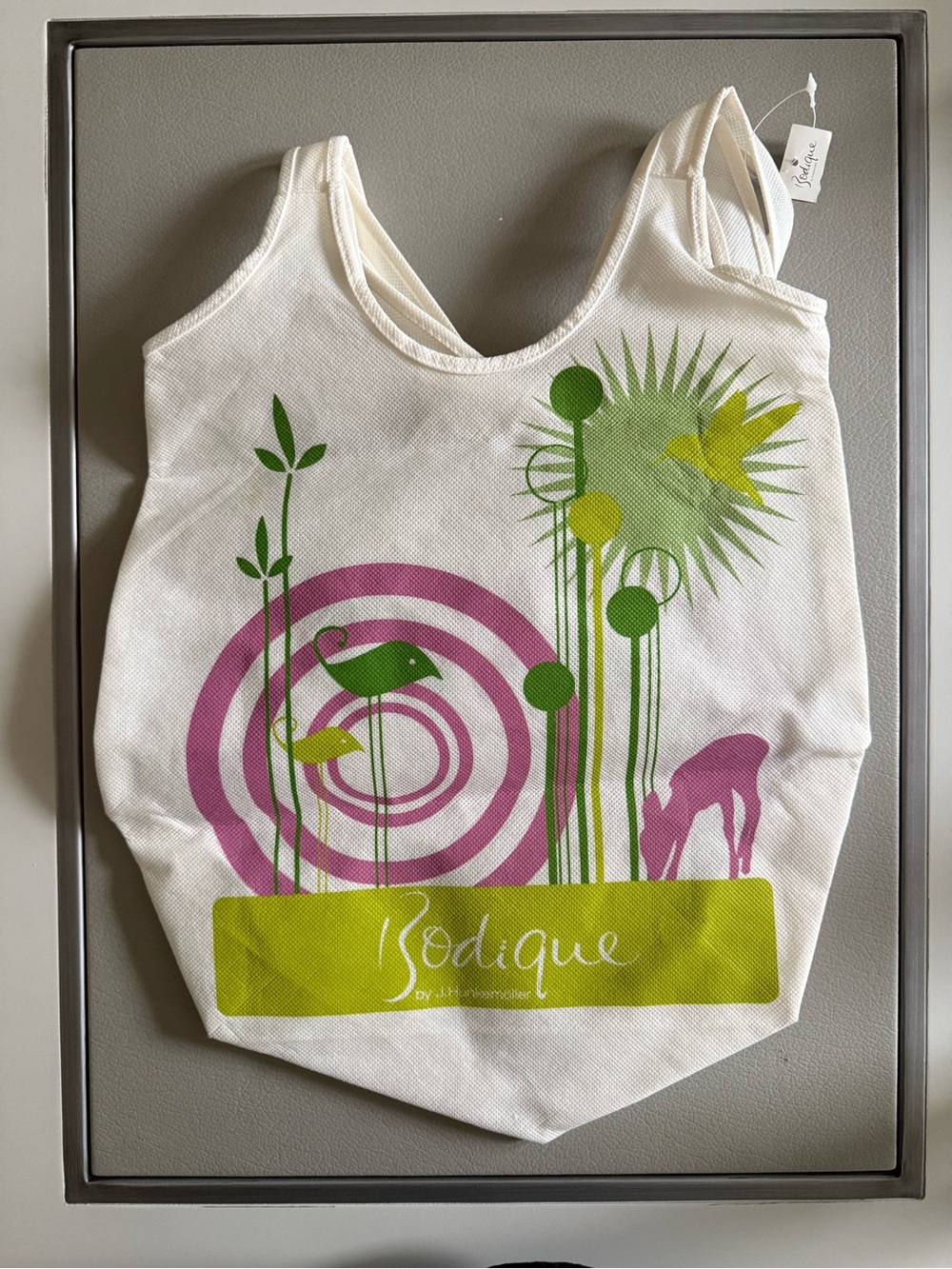 Bodique Canvas Full Size Tote Bag | White Green Pink | NEW With Tag